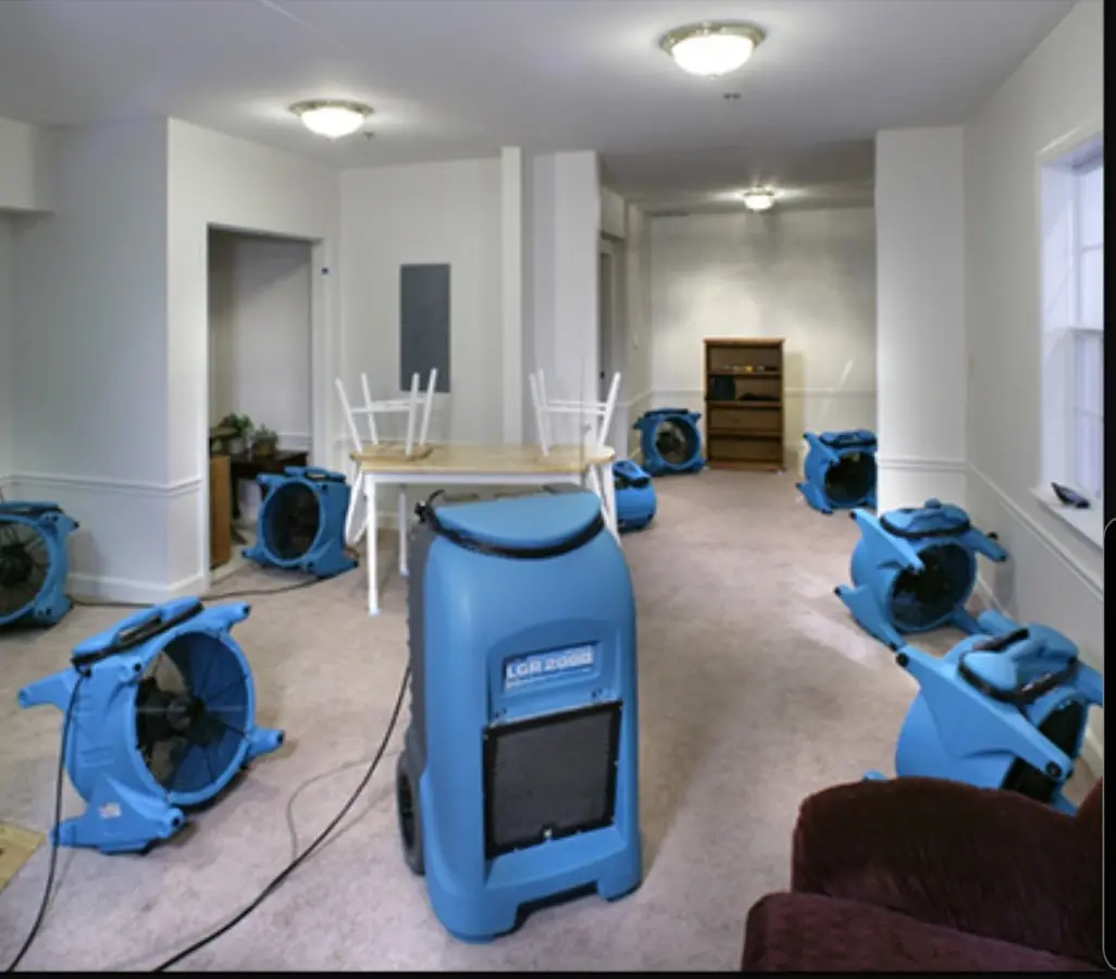 Air movers and dehumidifier setup for Water Damage Restoration in Ruston